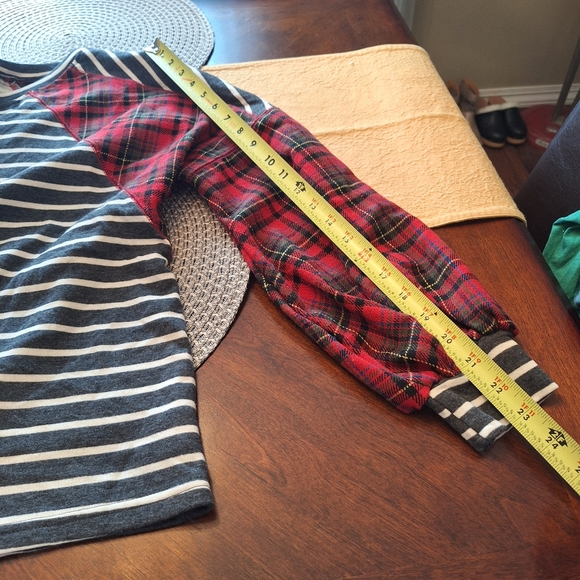 ANDTHEWHY Christmas plaid striped Ballon long sleeve top M - Picture 12 of 15